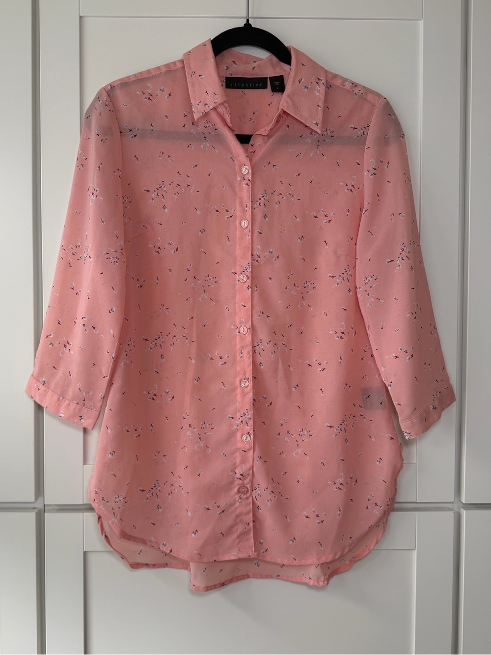 Attention Floral Pink Sheer Button Up Shirt Cottage Fairy Classic Feminine 2010s